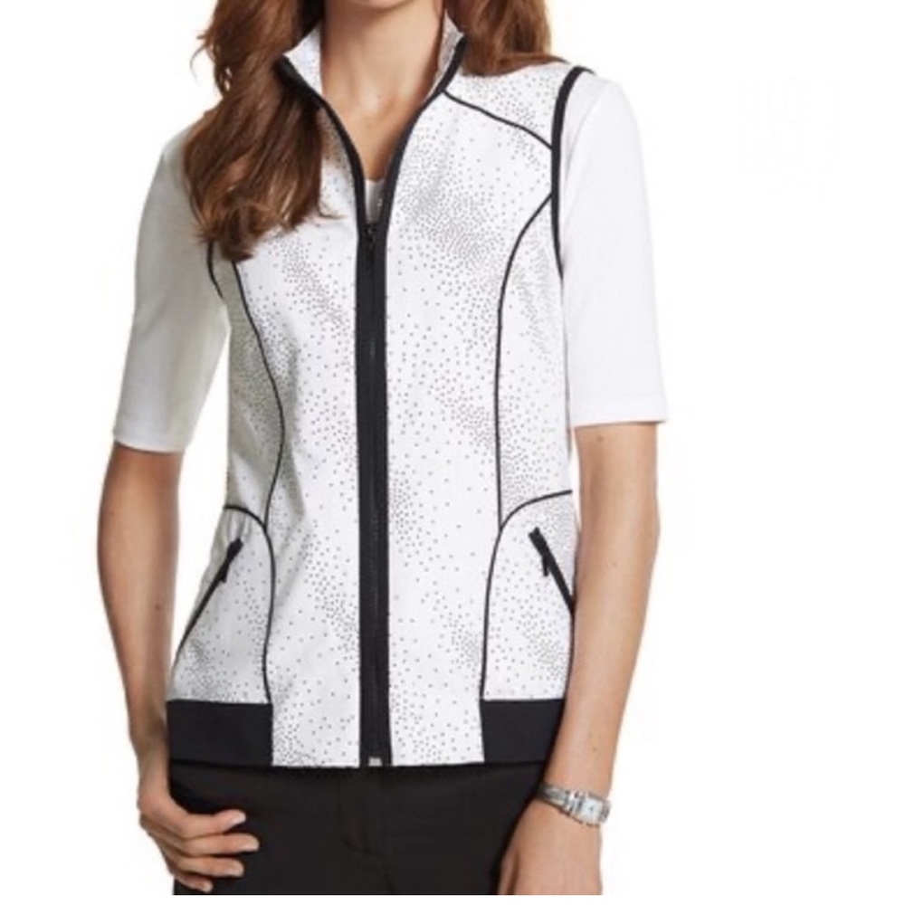 NWOT Chicos ZENERGY NEEMA TRAVEL CONTRAST TRIM VEST size 0 XS WHITE WITH BLACK